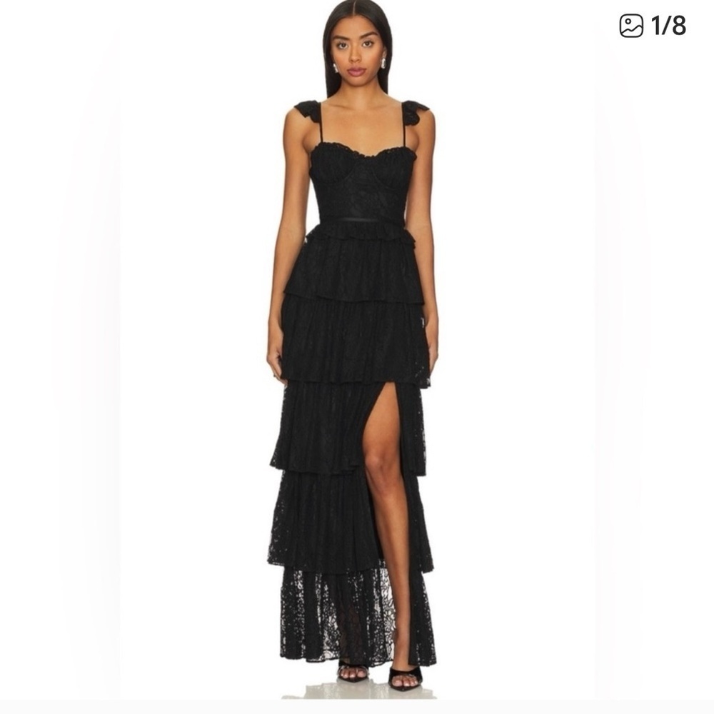 Tularosa cantini Black Tiered Lace Maxi Dress size M